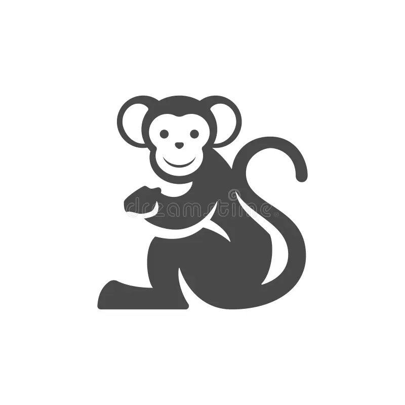 monkey sitting curved tail funny exotic jungle character monochrome silhouette icon vector illustration mammal mascot wild 259888071